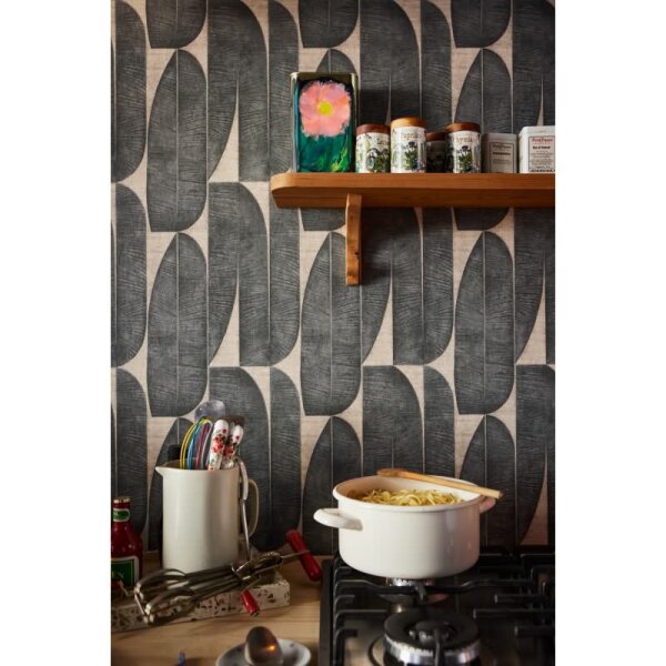 Tapete mit Bananenblättern Beige Schwarz - Grafisches Blättermuster - Vliestapete (396583)