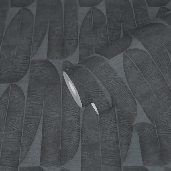 Vliestapete Bananenblatt-Motiv Dunkelgrau - Moderne Blättertapete grafisch (396584)