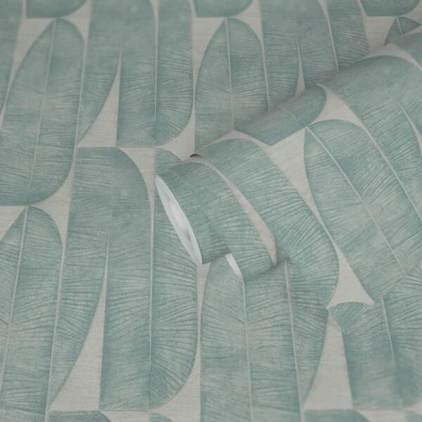 Bananenblatt-Tapete Grau Blau Türkis - Vliestapete mit Blättermuster - Modern & lebendig (396585)