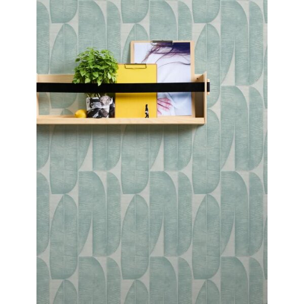 Bananenblatt-Tapete Grau Blau Türkis - Vliestapete mit Blättermuster - Modern & lebendig (396585)