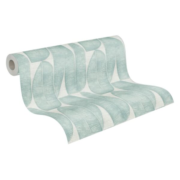 Bananenblatt-Tapete Grau Blau Türkis - Vliestapete mit Blättermuster - Modern & lebendig (396585)
