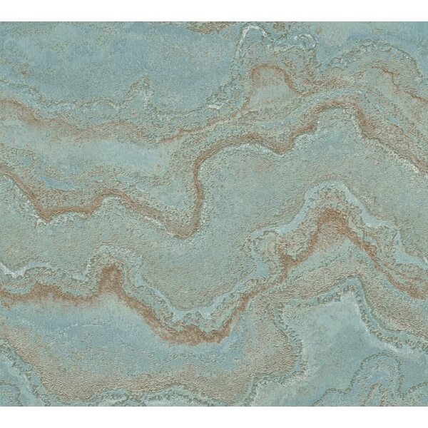 Marmoroptik-Tapete Blau Türkis Gold Metallic - Vliestapete mit Steinstruktur glänzend (396591)