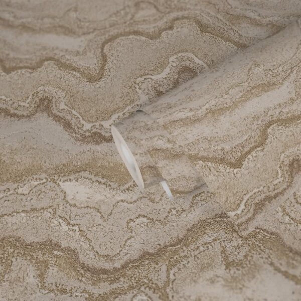 Marmor-Tapete Beige Gold - Moderne Design Vliestapete mit Metalliceffekt- Edle Steindesign-Optik (396592)
