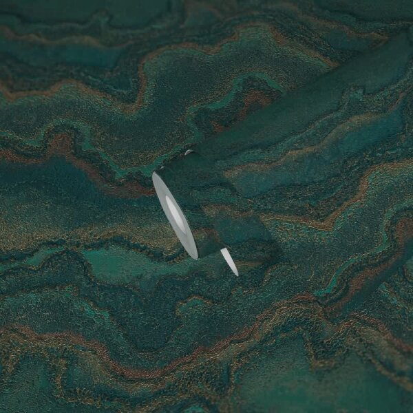 Marmor-Tapete Grün Gold - Strukturierte Vliestapete mit Metalliceffekt (396593)