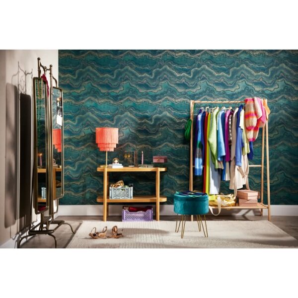 Marmor-Tapete Grün Gold - Strukturierte Vliestapete mit Metalliceffekt (396593)