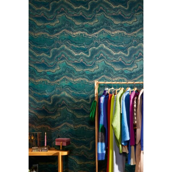 Marmor-Tapete Grün Gold - Strukturierte Vliestapete mit Metalliceffekt (396593)