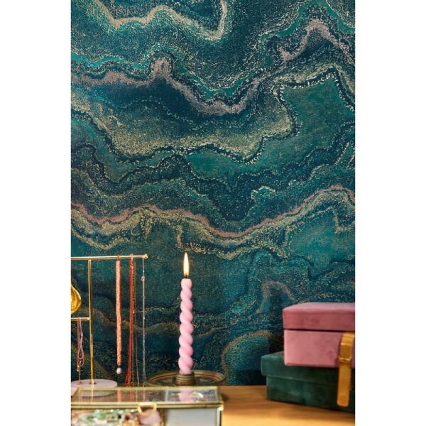 Marmor-Tapete Grün Gold - Strukturierte Vliestapete mit Metalliceffekt (396593)