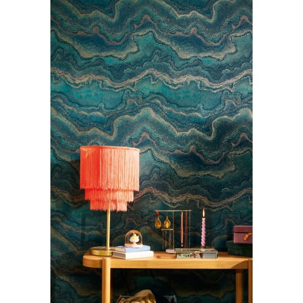 Marmor-Tapete Grün Gold - Strukturierte Vliestapete mit Metalliceffekt (396593)