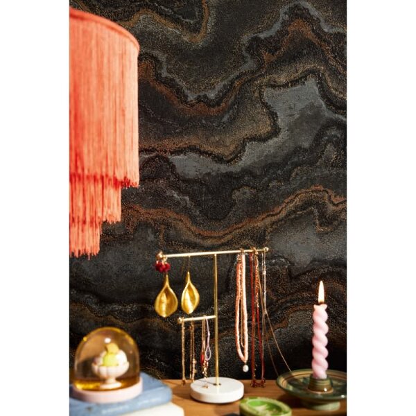 Steinoptik-Tapete Schwarz Gold - Vliestapete mit Metalliceffekt - Luxuriöse Marmoroptik (396594)