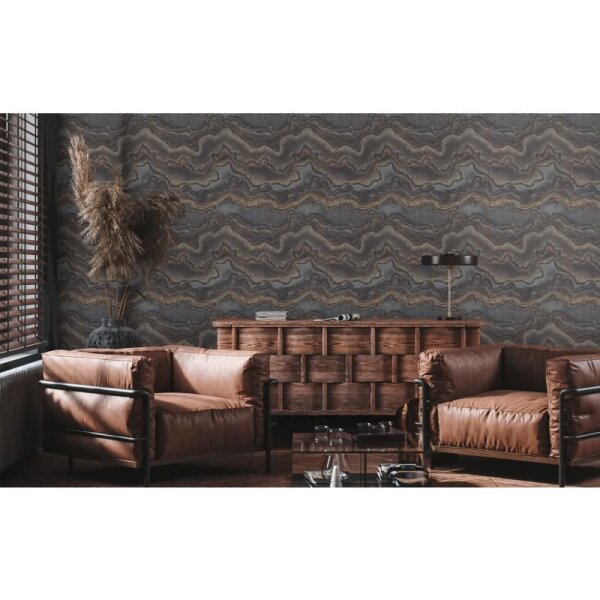 Steinoptik-Tapete Schwarz Gold - Vliestapete mit Metalliceffekt - Luxuriöse Marmoroptik (396594)