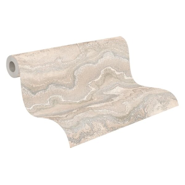 Metallic-Tapete Beige Grau Silber - Elegante Vliestapete mit Marmor-Steinstruktur (396596)