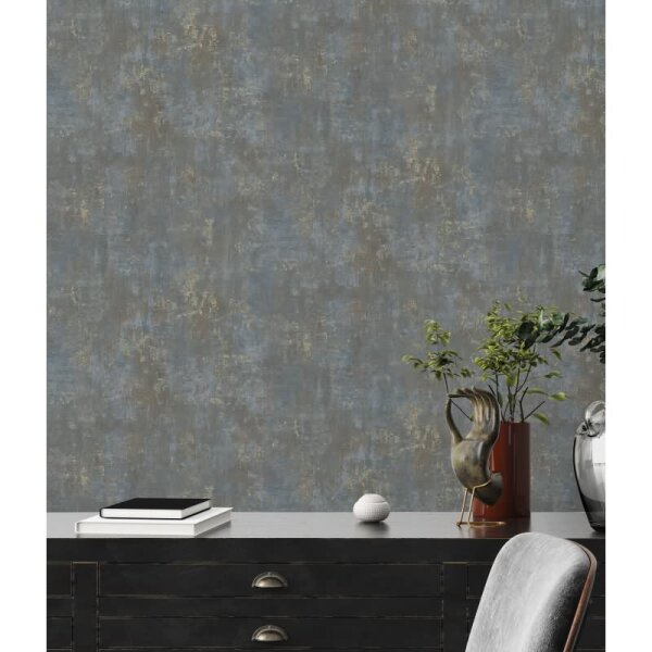 Strukturtapete mit Putz-Optik Blau Gold - Metallic Design Vliestapete modern (396701)