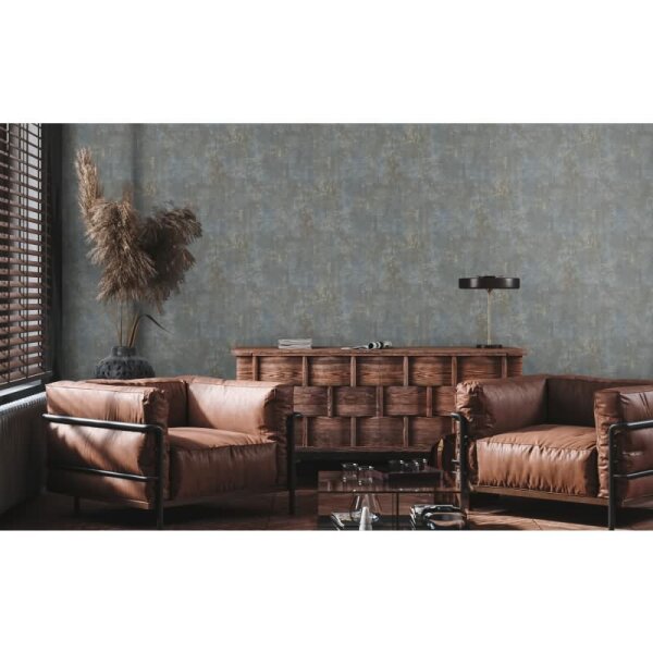 Strukturtapete mit Putz-Optik Blau Gold - Metallic Design Vliestapete modern (396701)