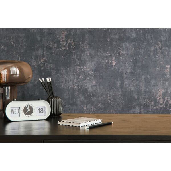 Industrial Vliestapete Putzoptik Anthrazit Roségold - Strukturtapete modern metallisch (396703)