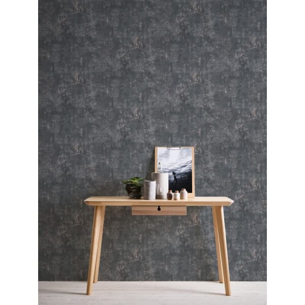 Industrial Vliestapete Putzoptik Anthrazit Roségold - Strukturtapete modern metallisch (396703)