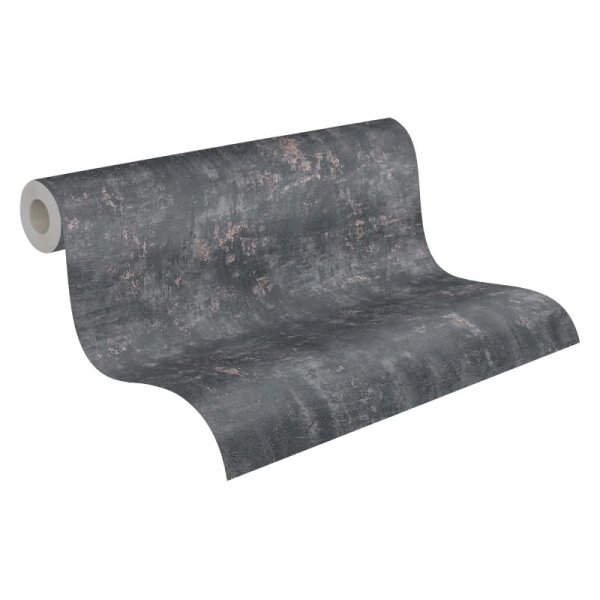 Industrial Vliestapete Putzoptik Anthrazit Roségold - Strukturtapete modern metallisch (396703)