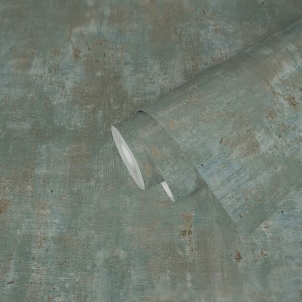 Strukturtapete in Putzoptik Grün Gold - Metallic-Tapete modern glänzend (396704)