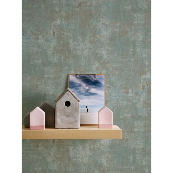 Strukturtapete in Putzoptik Grün Gold - Metallic-Tapete modern glänzend (396704)