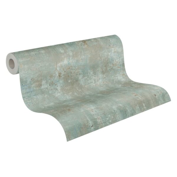 Strukturtapete in Putzoptik Grün Gold - Metallic-Tapete modern glänzend (396704)