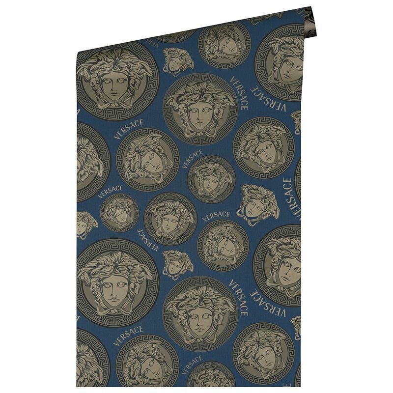 Tapete Blau, Gold, Kupfer VERSACE Satintapete (386113)