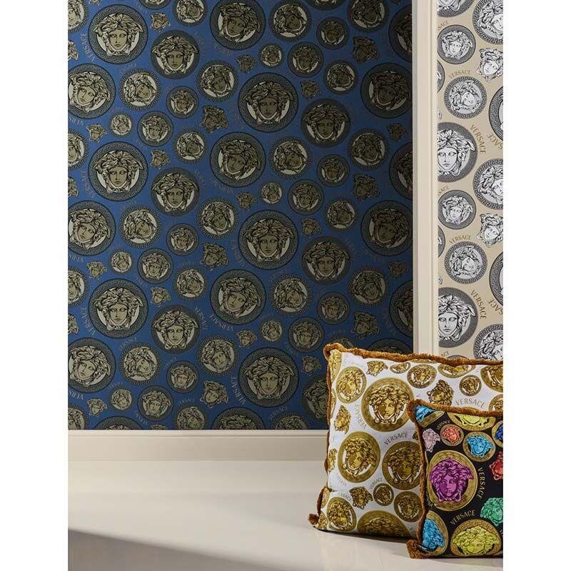 Tapete Blau, Gold, Kupfer VERSACE Satintapete (386113)