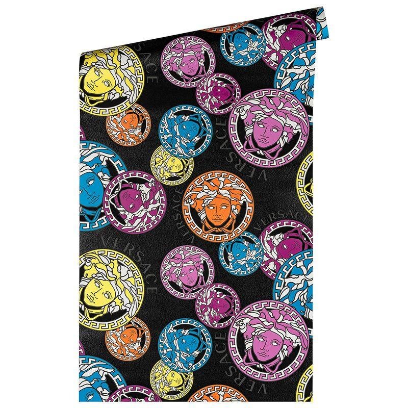 Tapete Bunt, Schwarz, Anthrazit VERSACE Satintapete (386104)