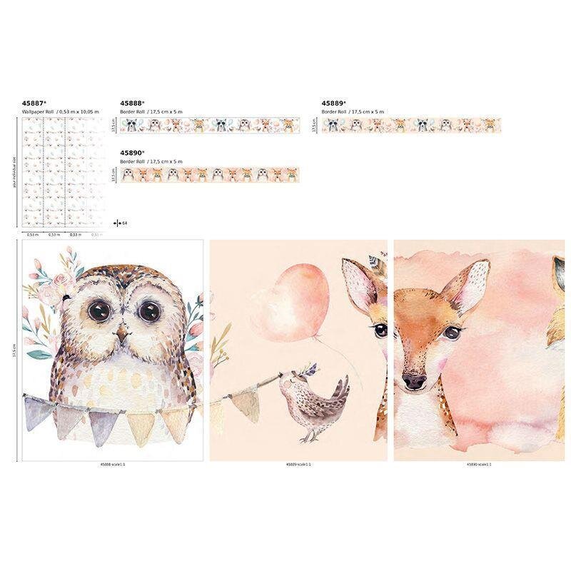 Bordüre Beige, Creme, Bunt, Rosa, Rose Marburg Vlies (45889)