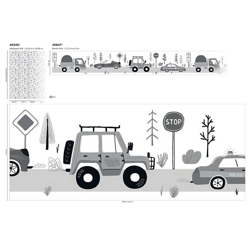 Bordüre Grau, Silber Marburg Vlies (45847)