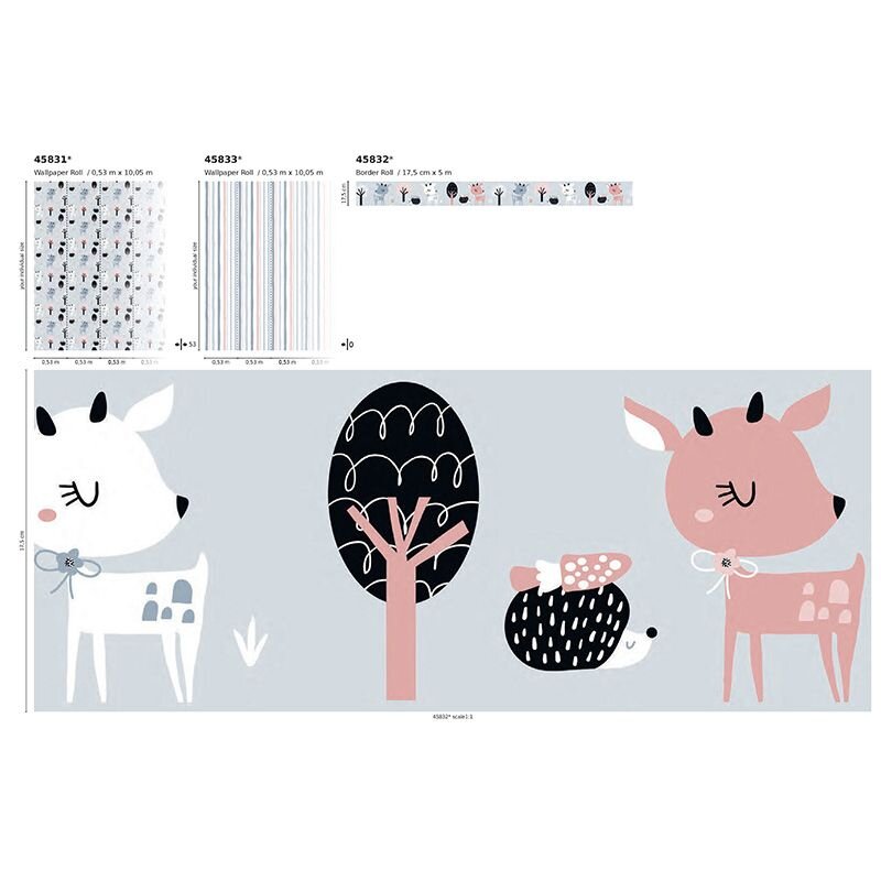 Bordüre Grau, Silber, Rosa, Rose Marburg Vlies (45832)