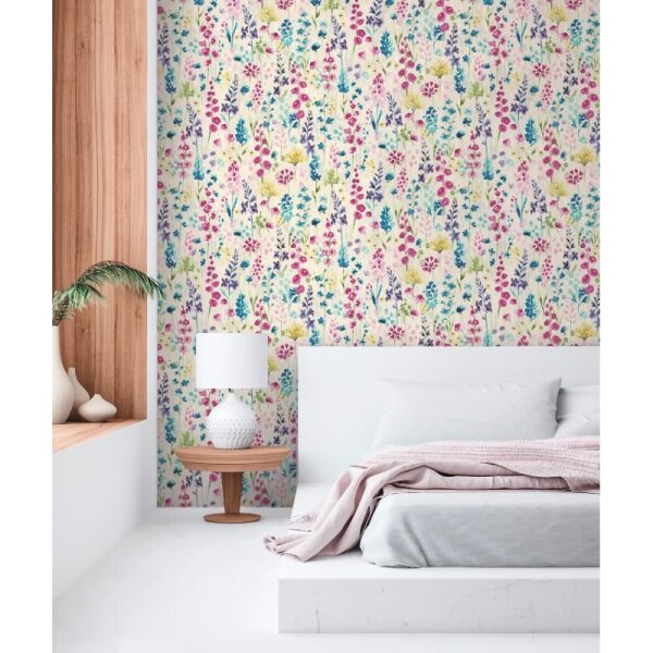 Florale Tapete Aquarell Optik Rosa Flieder – Bunte Blumen Vlies Tapete verspielt AS-Creation (396061)