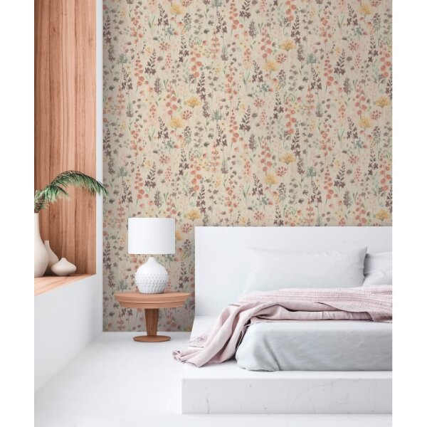 Florale Tapete Aquarelloptik Braun Beige – Blumen Vliestapete natürlich verspielt AS-Creation (396062)