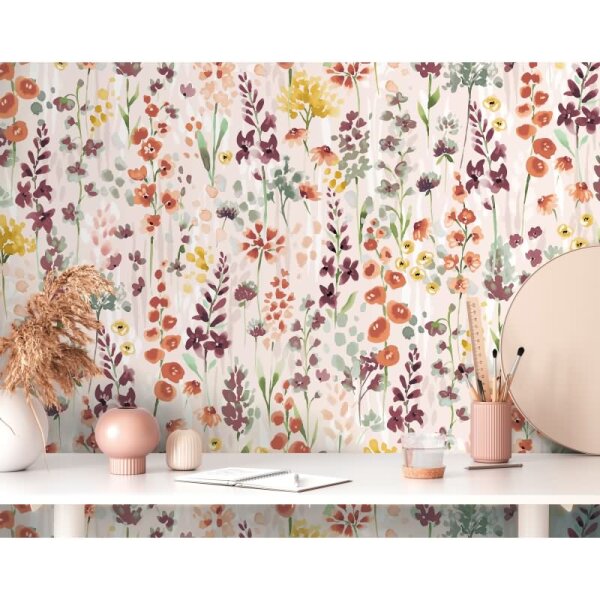 Florale Tapete Aquarelloptik Braun Beige – Blumen Vliestapete natürlich verspielt AS-Creation (396062)