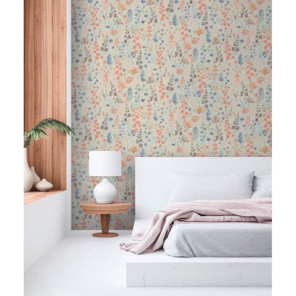 Florale Tapete Aquarelloptik Apricot Flieder – Bunte Vliestapete mit Blumen AS-Creation (396063)