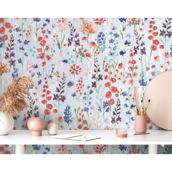 Florale Tapete Aquarelloptik Apricot Flieder – Bunte Vliestapete mit Blumen AS-Creation (396063)