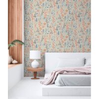 Florale Tapete Aquarelloptik Apricot Flieder &ndash;...