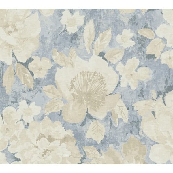 Florale Tapete Blau Beige – Vlies Tapete große Blumen Aquarell Optik matt AS-Creation (396071)