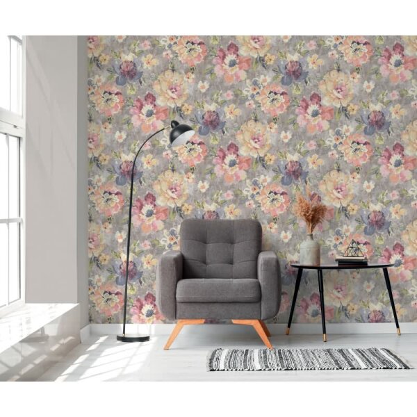 Florale Muster Tapete Aquarelloptik Pastellfarben - Vlies Tapete Blumen Vintage-Stil AS-Creation (396072)