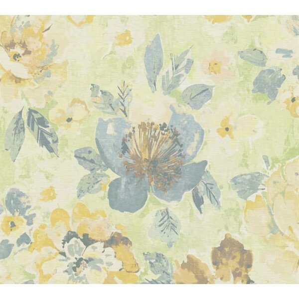 Florale Mustertapete Grün Blau Gelb – Vliestapete mit Aquarell-Blumenmuster AS-Creation (396073)