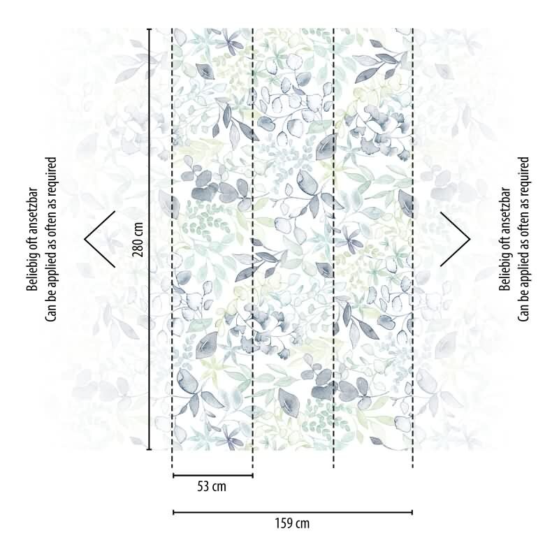 Botanische Fototapete Blau Grün Weiß – Vlies Tapete mit Blätter Motiv Aquarellstil AS-Creation (396921)