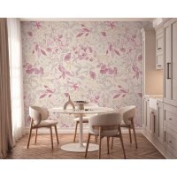 Botanische Foto Tapete Rosa Beige Weiß –...