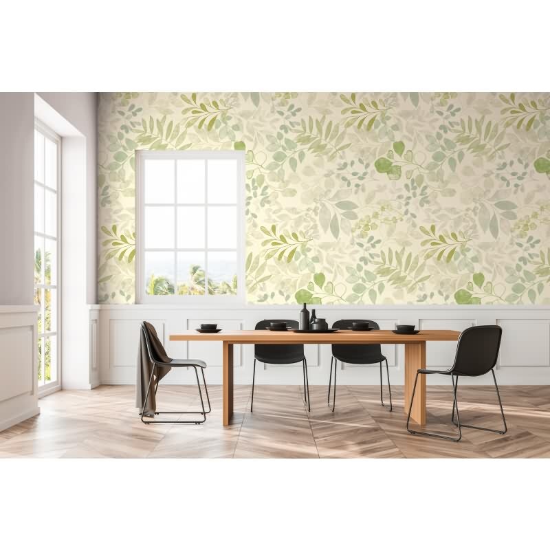 Botanische Fototapete Beige Grün – Vlies Tapete mit zartem Blättermuster in Aquarelloptik AS-Creation (396932)