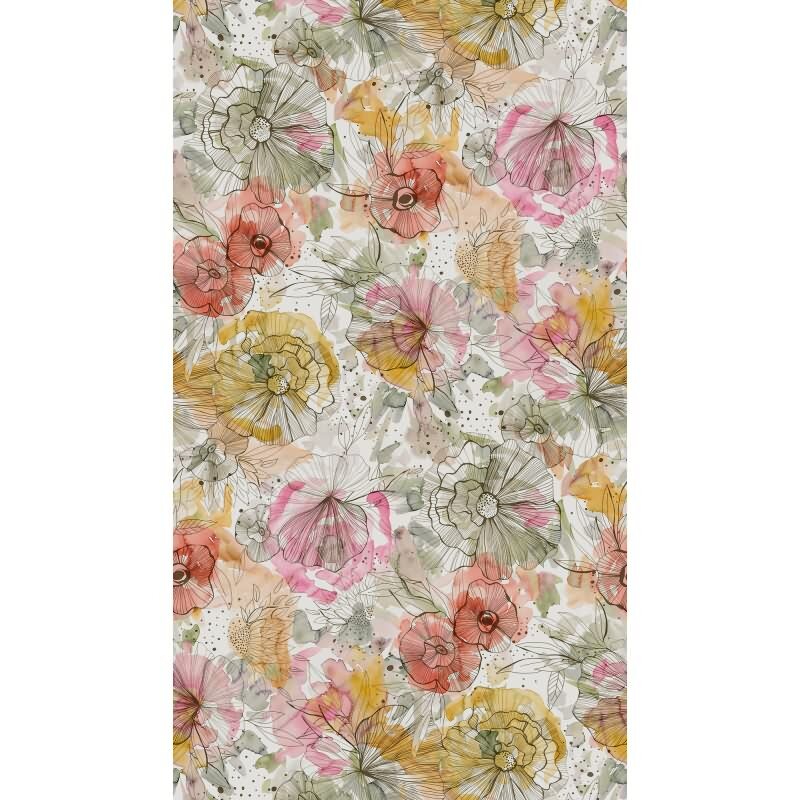 Florale Fototapete Beige Grün Rosa – Vliestapete mit zarten Blumenlinien in Aquarelloptik AS-Creation (396941)