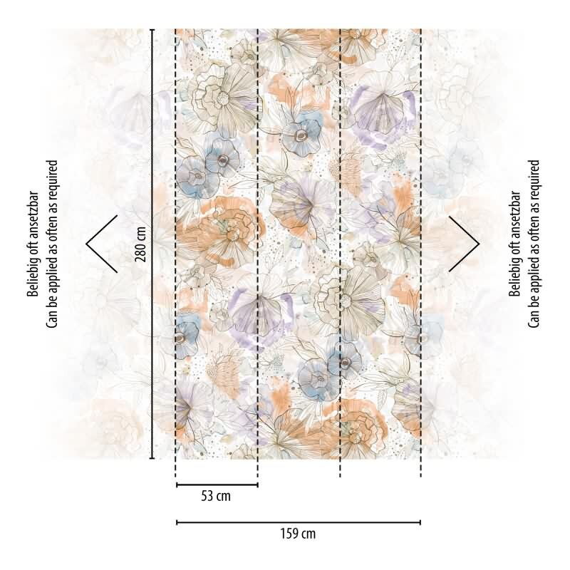 Florale Foto Tapete Beige Blau Orange – Vlies Tapete mit Blumenlinien in Aquarelloptik AS-Creation (396942)