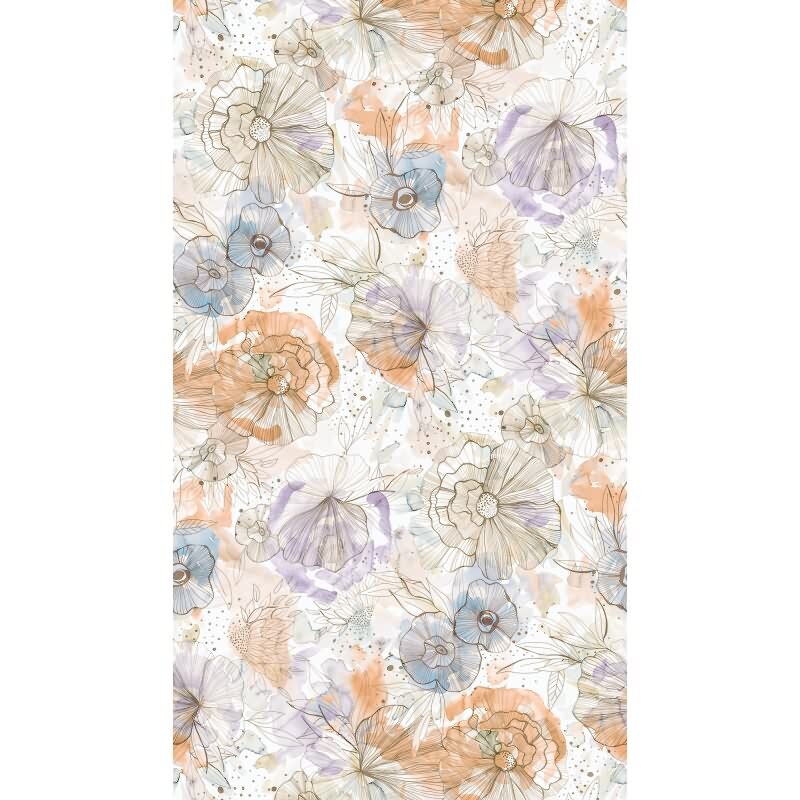 Florale Foto Tapete Beige Blau Orange – Vlies Tapete mit Blumenlinien in Aquarelloptik AS-Creation (396942)