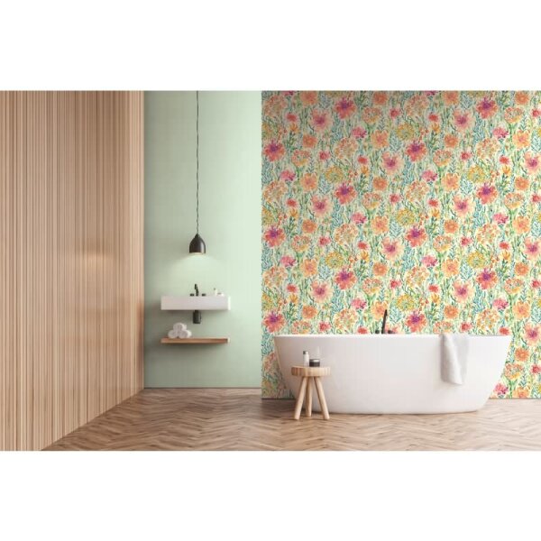 Florale Mustertapete Weiß Rot Orange – Vliestapete mit Aquarell-Blumenmotiv AS-Creation (396951)