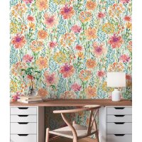 Florale Mustertapete Wei&szlig; Rot Orange &ndash;...