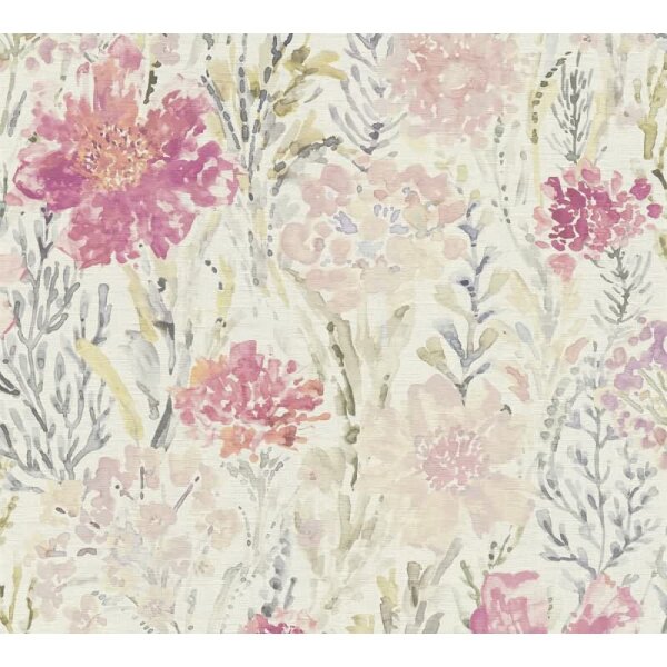 Florale Tapete Weiß Rosa Violett – Vliestapete mit Aquarell-Blumenmuster zart AS-Creation (396952)