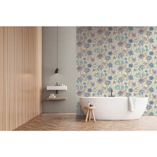 Tapete in Floralem Design Weiß Blau Flieder – Vlies Tapete mit Blumenmuster in Aquarelloptik AS-Creation (396953)