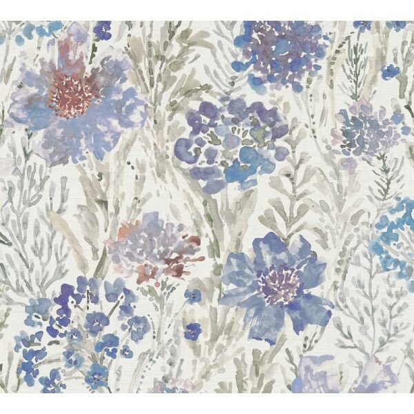 Tapete in Floralem Design Weiß Blau Flieder – Vlies Tapete mit Blumenmuster in Aquarelloptik AS-Creation (396953)