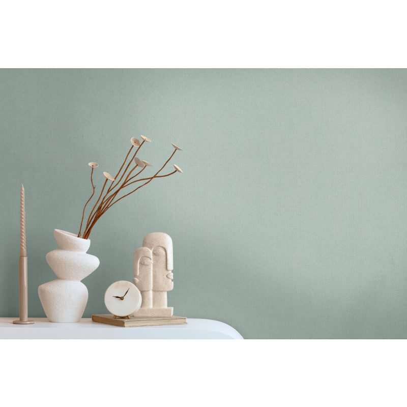 Uni Tapete mit Leinen Struktur Mintgrün – Einfarbige Vlies Tapete in Stoffoptik AS-Creation (363797)